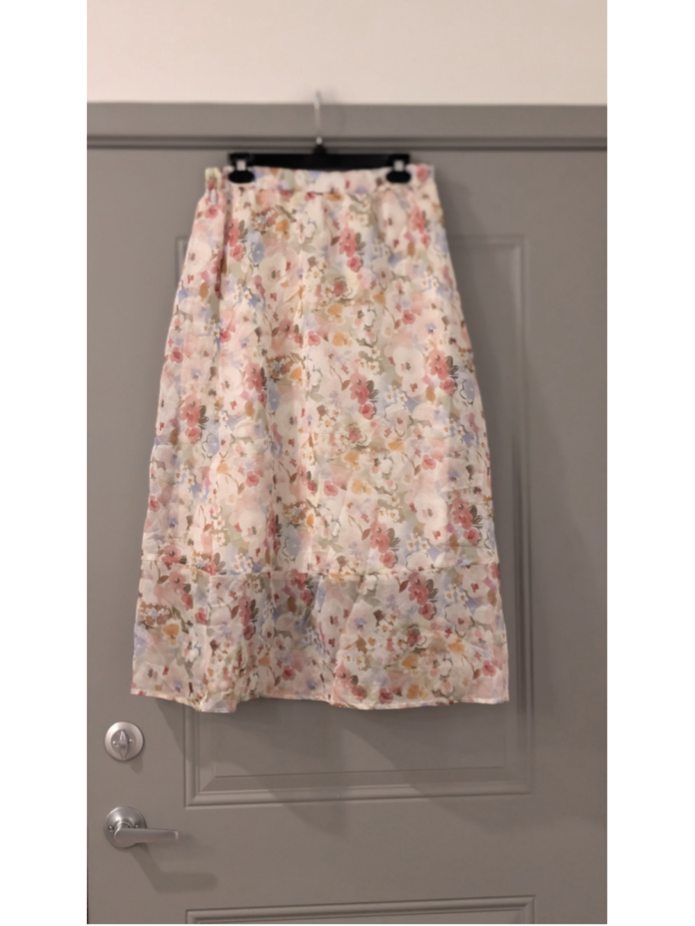 Women's Melloday Floral Midi Skirt, White and Pink size medium